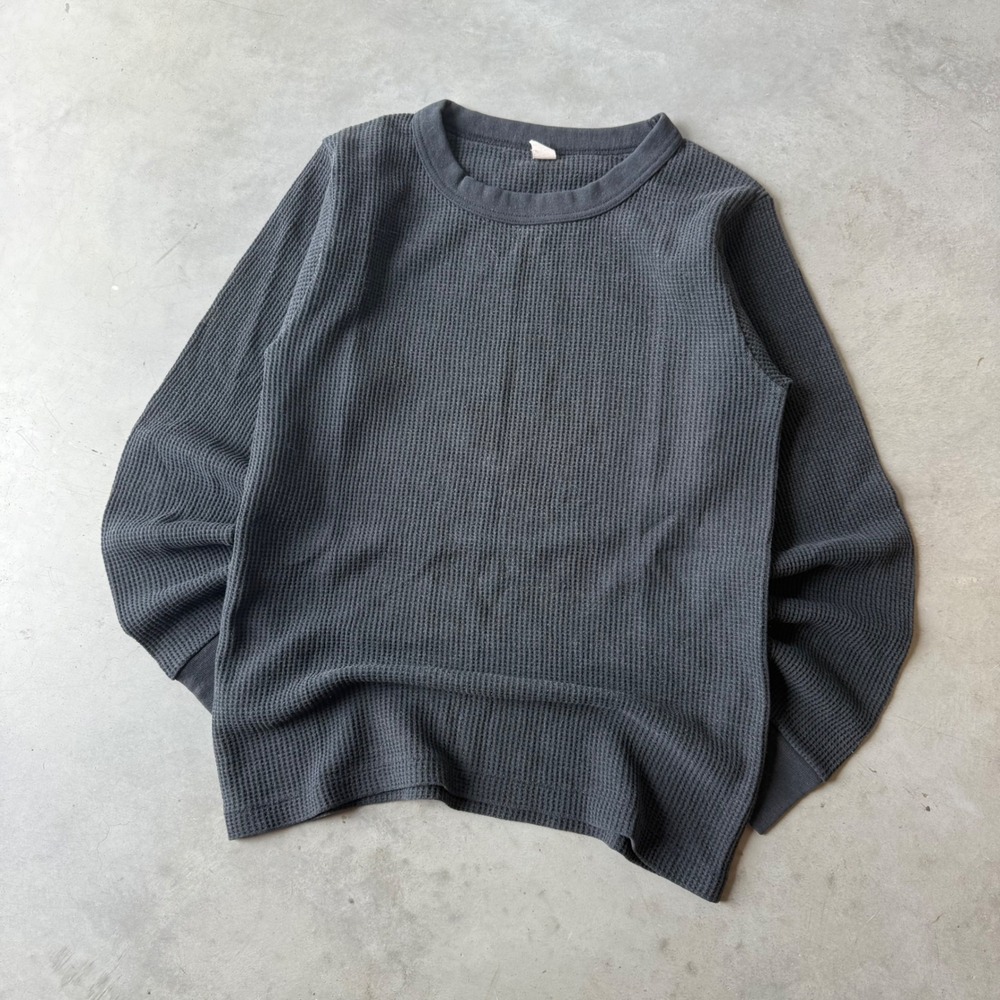 Vintage 80s Thermal Shirt Mens XL Faded Black Waffle Knit Made in USA 17x23